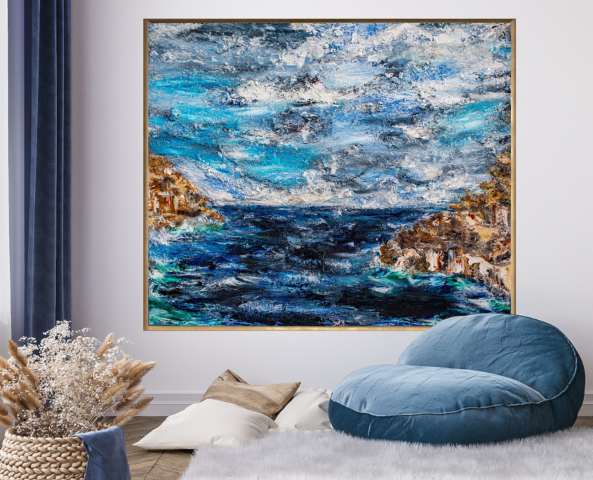 Abstract textured seascape oil painting on canvas